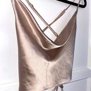 Garage Satin Tie Crop Cami in Champagne, Small